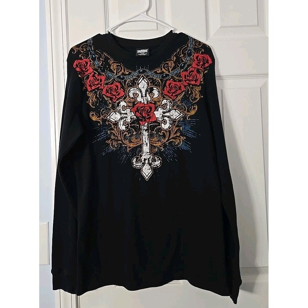 MMA Elite Long Sleeve Shirt Men L Thermal Skull Grunge Affliction Style Vintage